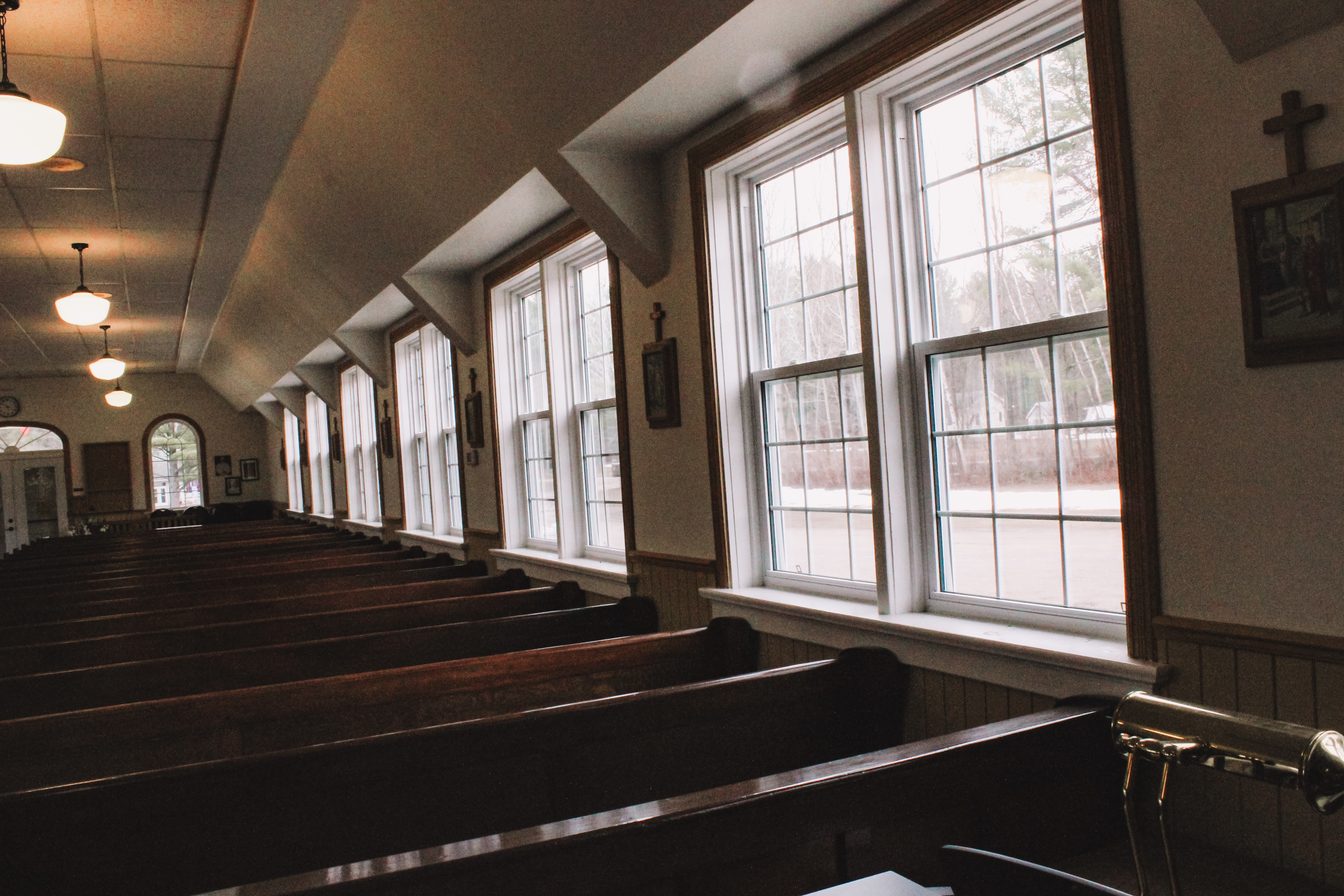 side of the nave pews and windows